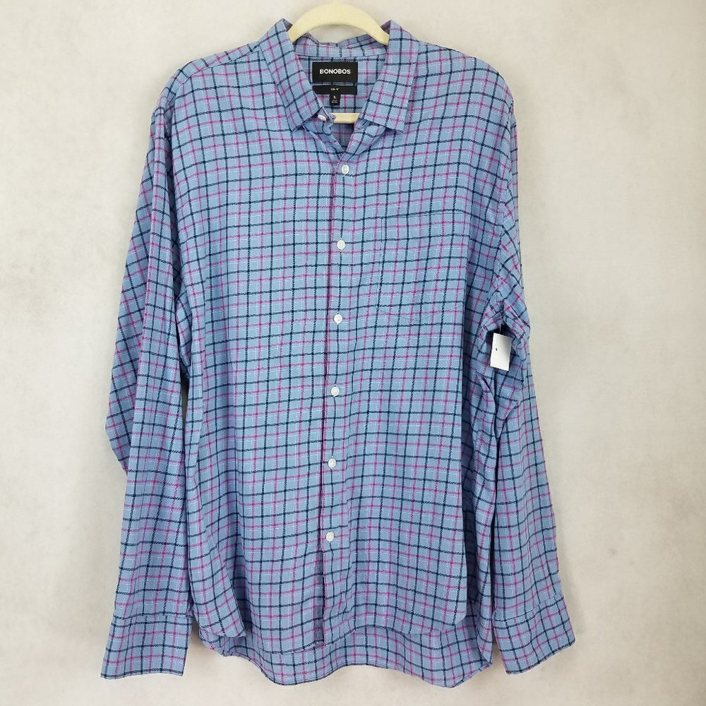 NEW Bonobos Men's XL Slim Fit Long Sleeve Button Up Plaid Shirt Blue